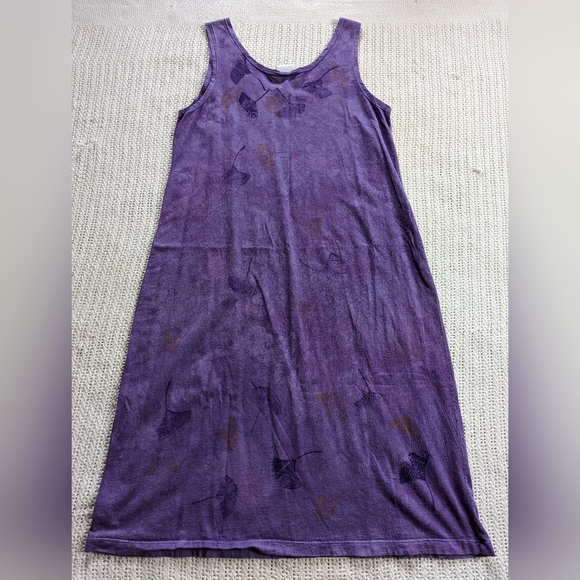 Organic Attire Women's Large Dress Purple Sleeveless Floral Midi Round Neck - Picture 2 of 7